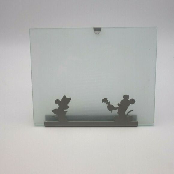 Disney Michael Graves Mickey Minnie Mouse 4x6 Silver Picture Frame Frosted Glass - Picture 1 of 6